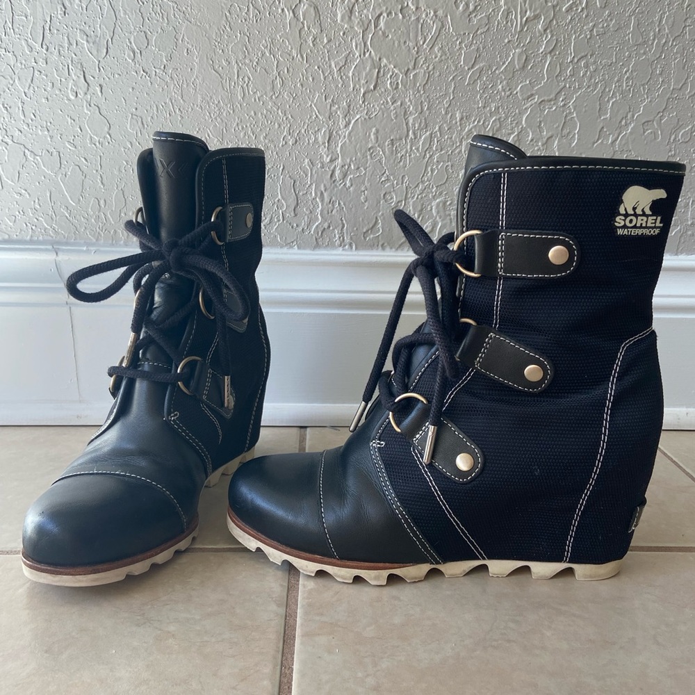 Sorel Joan of Arctic x Celebration Leather Waterproof Lace Up Wedge Boot